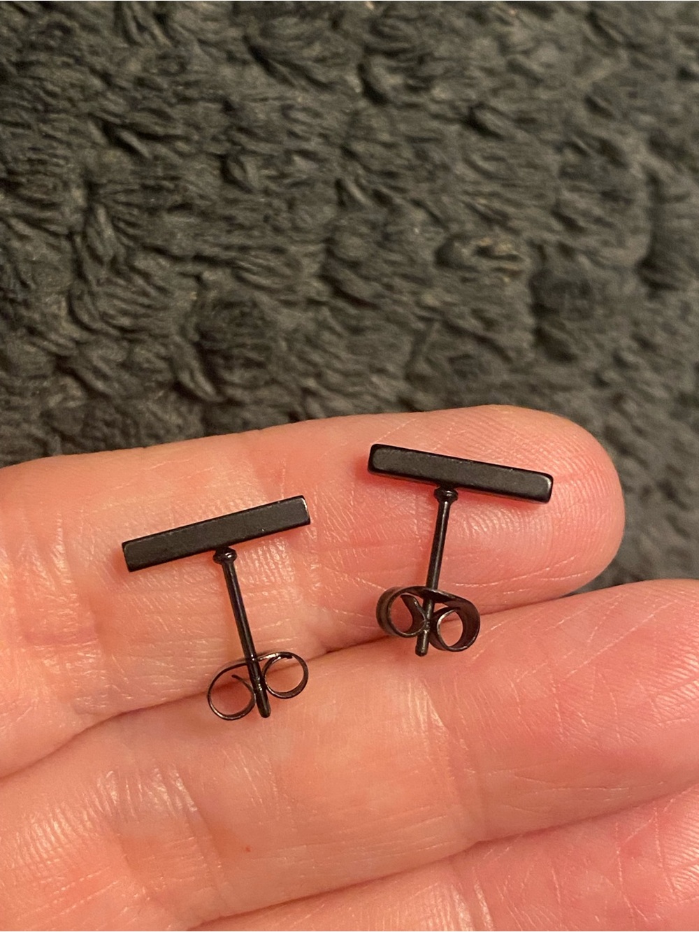 Black Minimalist Bar Stud Earrings for Men